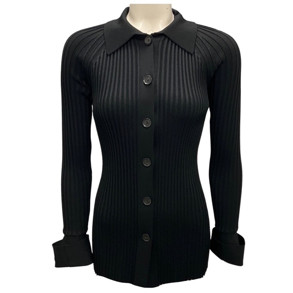 Proenza Schouler Sweaters - PROENZA SCHOULER BLACK RIBBED KNIT CARDIGAN SWEATER
